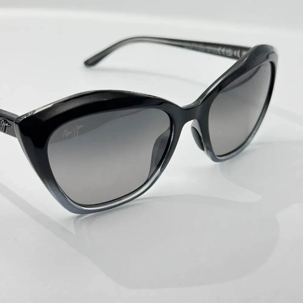 Maui Jim Sunglasses Lotus STG-SG MJ827-02J Black Cat Eye Frame Gray Gradient